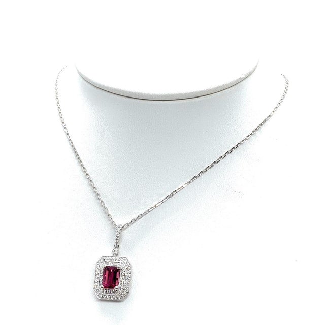 Traditional Diamond Rubellite Tourmaline Necklace 18" 18k Gold 1.80 TCW Certified For Sale - Image 3 of 16