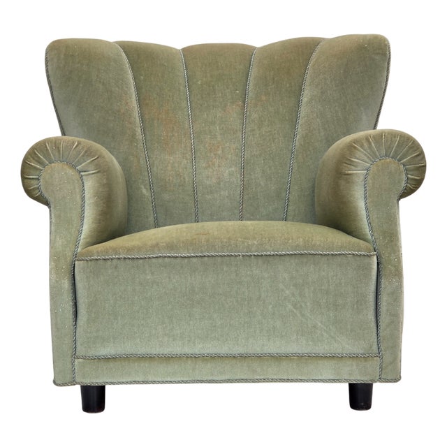 Danish Relax Armchair in Light Green Furniture Velour, 1970s For Sale