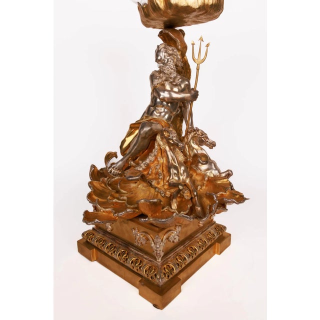 Monumental Silvered and Gilt-Bronze Glass Centerpiece of "Poseidon" For Sale - Image 10 of 16