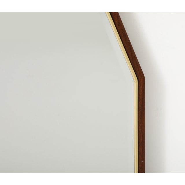 Wood 1950's Mid-Century Modern Large Walnut And Brass Octagonal Mirrors - A Pair For Sale - Image 7 of 12