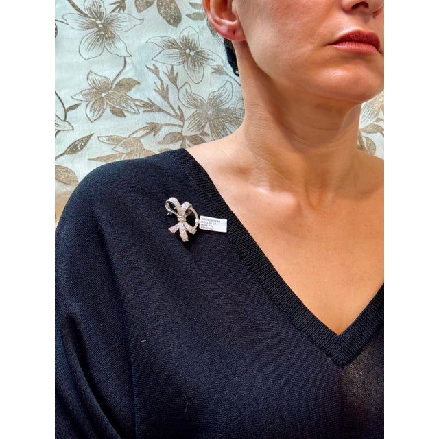 Vintage 2.55 Ct Diamond Bow Brooch Pin /Pendant in 18 K White Gold For Sale - Image 10 of 18