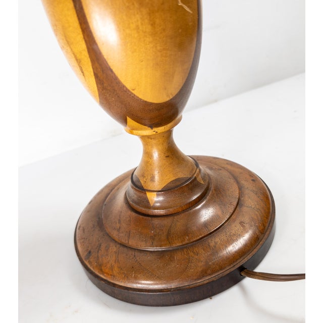 Wood 19th Century American Folk Art Turned Parquetry Wood Table Lamp For Sale - Image 7 of 10