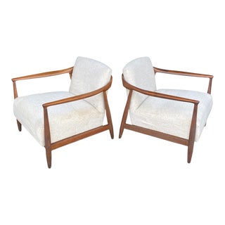 1960s Walnut Upholstered Armchairs - a Pair For Sale