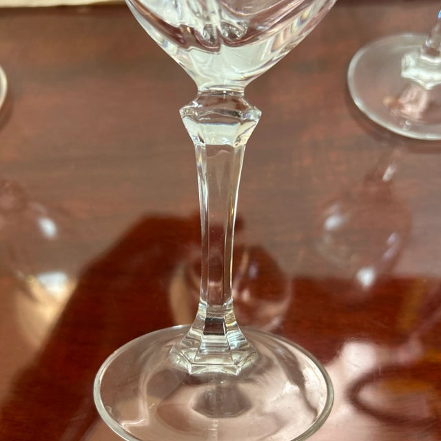 Glass French Angular Stemmed Crystal Glasses Set of 6 For Sale - Image 7 of 8