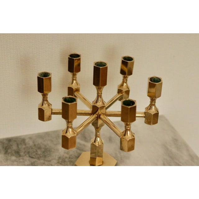Mid-Century Modern Vintage Swedish Brass Candelabra by Gusum, 1978 For Sale - Image 3 of 10