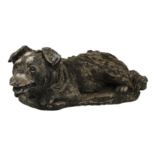 20th Century Reconstituted Black Stone Dog Garden Ornament, England For Sale