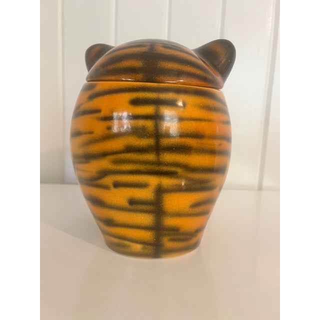 Mid-Century Modern 1960s Hand Painted Tiger Cookie Jar For Sale - Image 3 of 9