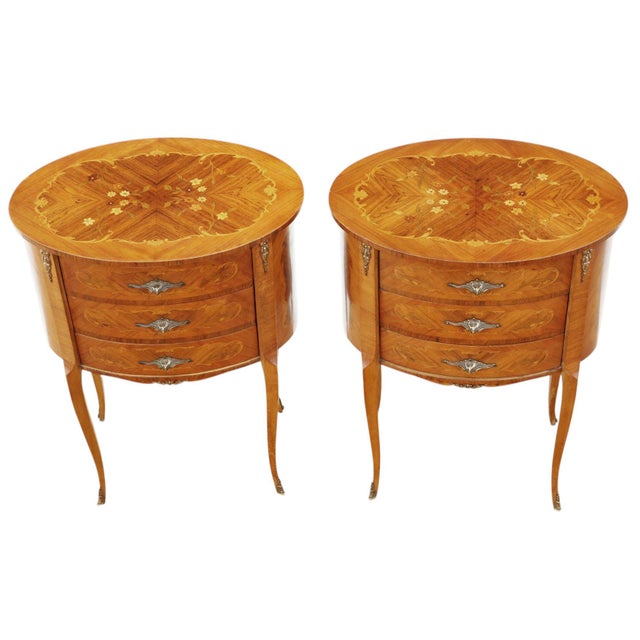 1950s Vintage French MarquetryOval Bedside Tables, 1950s, Set of 2 For Sale - Image 5 of 12