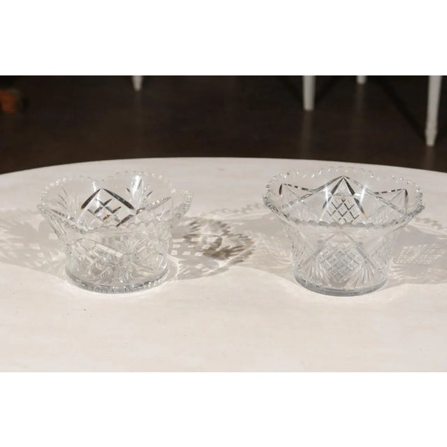 English Circa 1900 English Cut Crystal Bowl with Scalloped Top & Diamond Motifs For Sale - Image 3 of 12