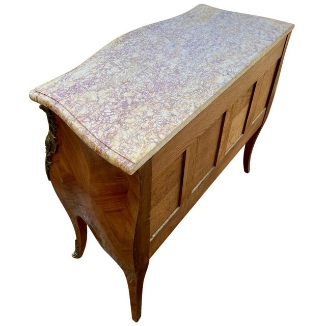 Louis XV Style Chest of Drawers in Marquetry and Veined Marble, 1930s For Sale - Image 9 of 11