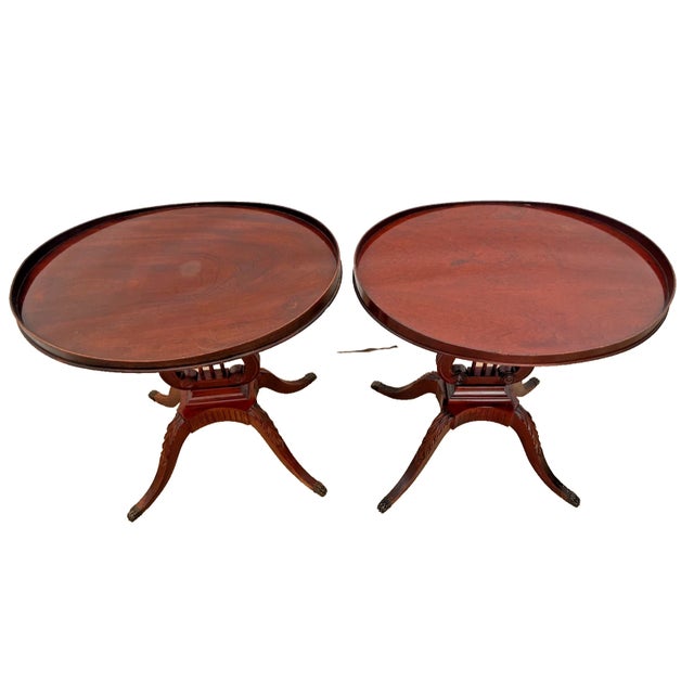 Vintage Mersman Accent Oval Side Tables, Lyre Harp Base, Mahogany Set of Two For Sale In Palm Springs - Image 6 of 18