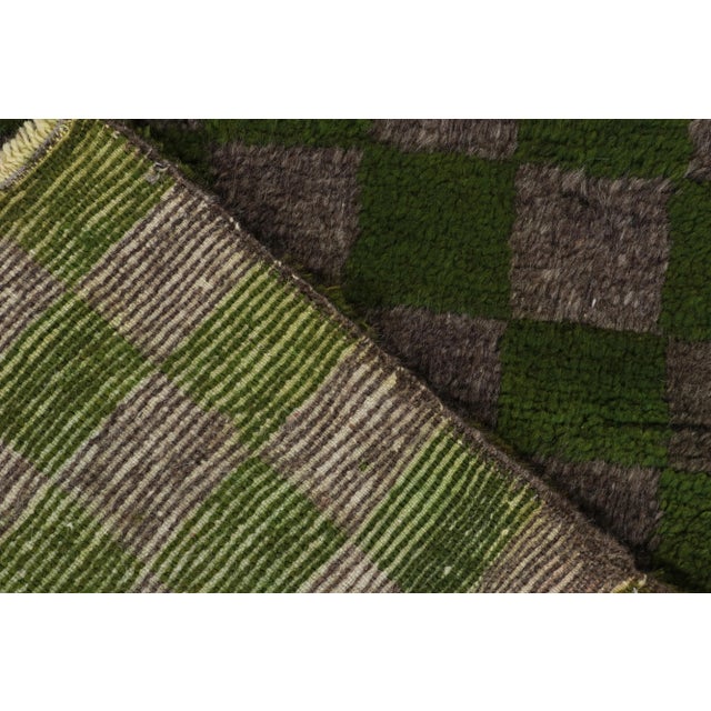 1950s Vintage Tulu Tribal Rug in Green, Gray-Brown Geometric Chessboard Pattern For Sale In New York - Image 6 of 6