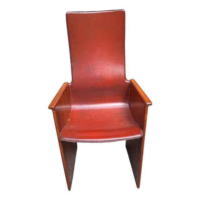 Torcello Chair with Armrests in Wood and Leather by Carlo Scarpa for Stildomus,1960s For Sale