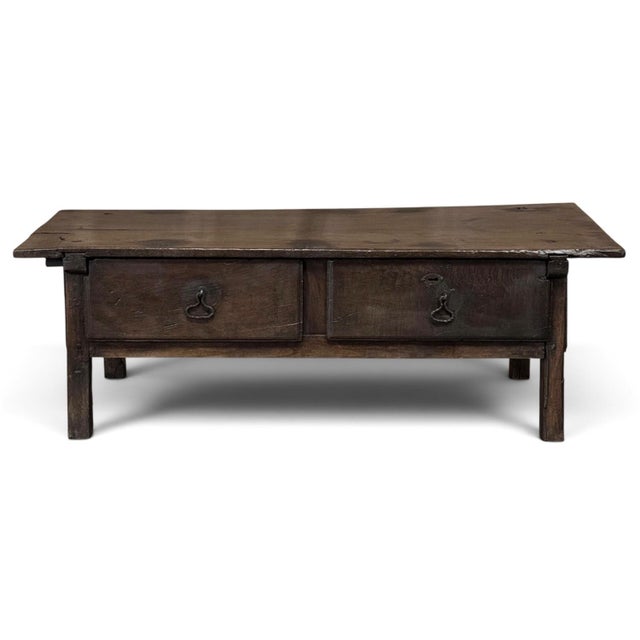 17th Century Rustic Spanish Oak Coffee Table With Hand Forged Hardware For Sale - Image 4 of 18