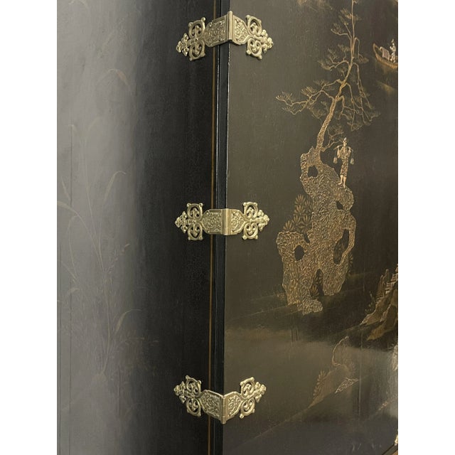 Gold Dessin Fournier, Monumental Chinoiserie Cabinets, Black Lacquer, 20th C. For Sale - Image 8 of 12
