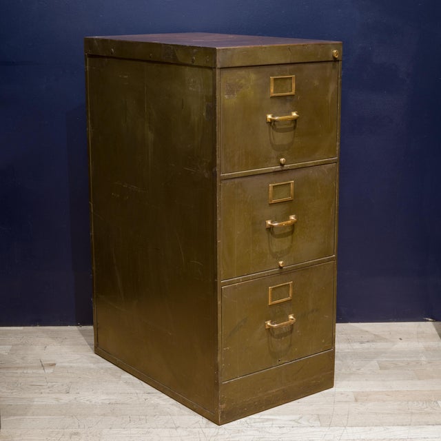 Library Bureau Sole Makers Army Green Steel And Brass File Cabinet C 1940 Chairish