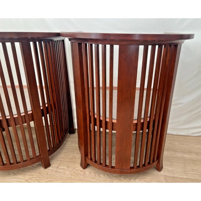 Wood Rare Set of Stickley Lounge Chairs Spindle Barrel Back Solid Cherry Leather Seat For Sale - Image 7 of 18