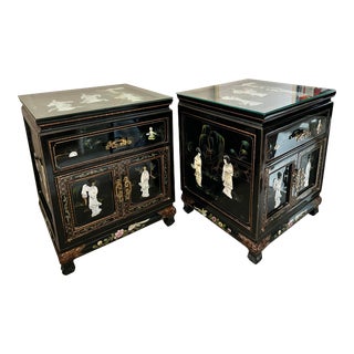 1960s Vintage Asian Pair of Nightstands With Geisha’s For Sale