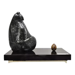 Sheryl C. Benjamin "The Egg and the Quail" Abstract Black Marble Sculpture