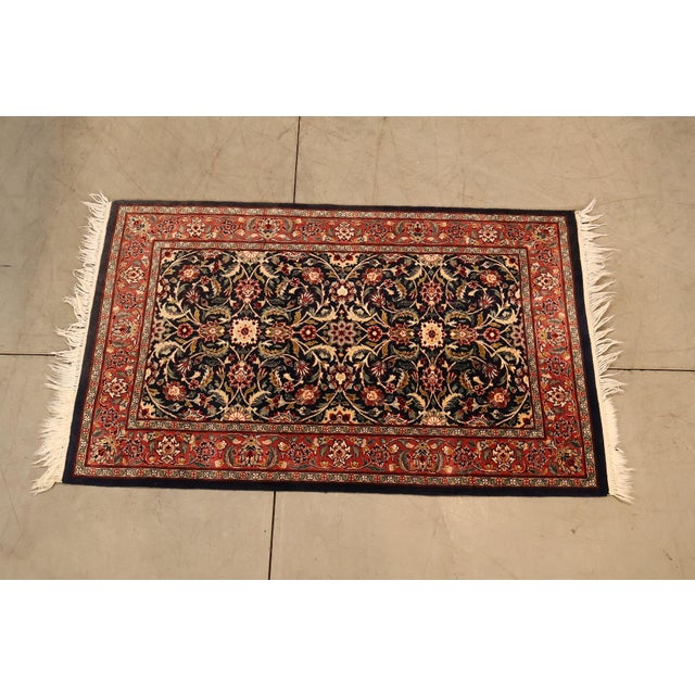 High Quality Persian Kashan Style Rug Featuring A Navy Field With Intricate Floral And Vine Motif Surrounded By A Red...