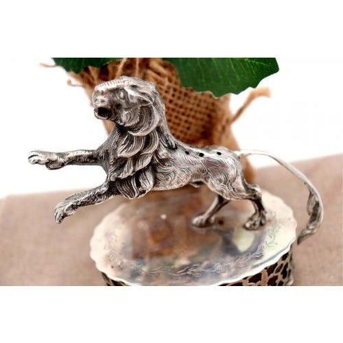 Metal Silver Toothpick Holder with Lion For Sale - Image 7 of 8