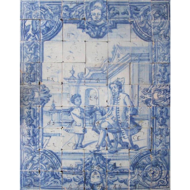 18th Century Portuguese Azulejos Tiles Panel with Leisure Scene For Sale - Image 6 of 6