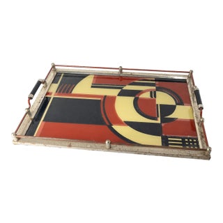 1930's Art Deco "The Jazz Tray" Modernism Reverse Painted Glass Cocktail Tray For Sale