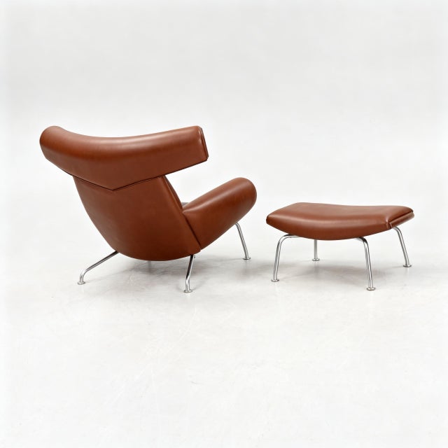 Brown Hans J Wegner Ox Chair and an Ottoman for Erik Jørgensen Denmark For Sale - Image 8 of 14