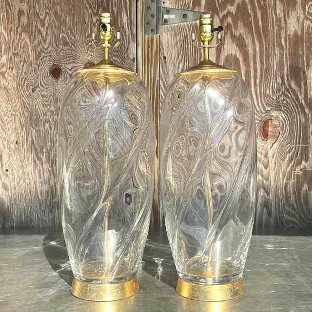 Vintage Boho Glass Swirl Lamps - a Pair For Sale In West Palm - Image 6 of 11