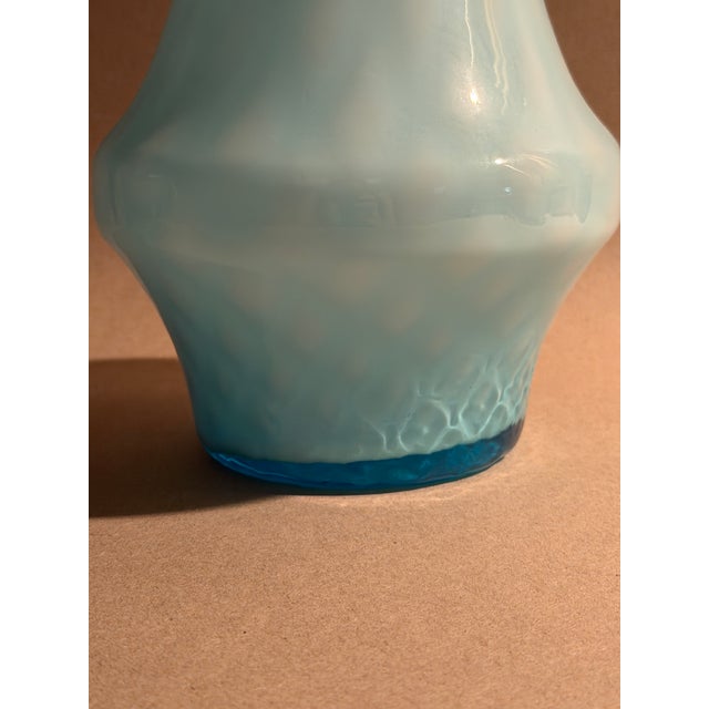 Mid-Century Modern Large Empoli Cased Blue Glass Genie Bottle Decanter Mid Century Modern For Sale - Image 3 of 9