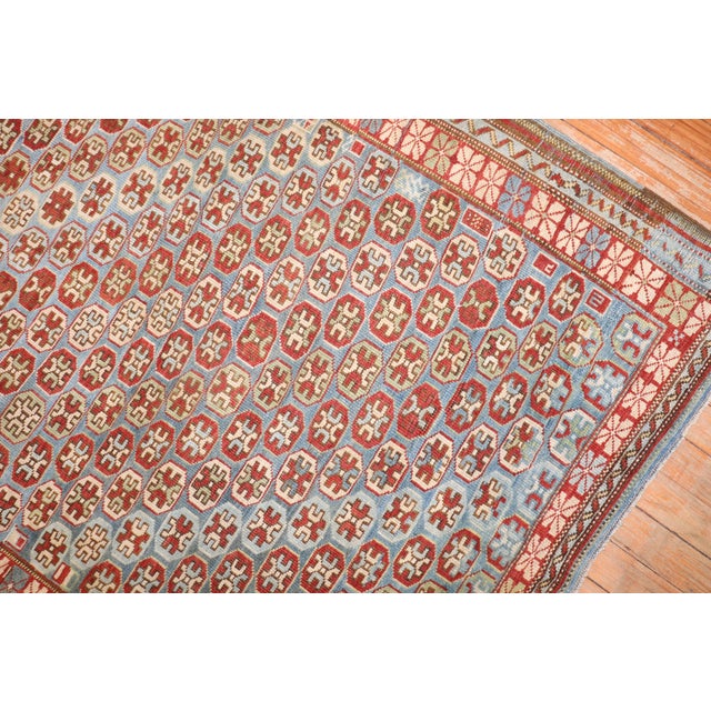 19th Century Blue Antique Caucasian Kuba Rug - 3'8" x 4'10" For Sale - Image 4 of 8