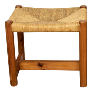 1960s Mid-Century Modern Rush Stool in the Manner of Charlotte Perriand