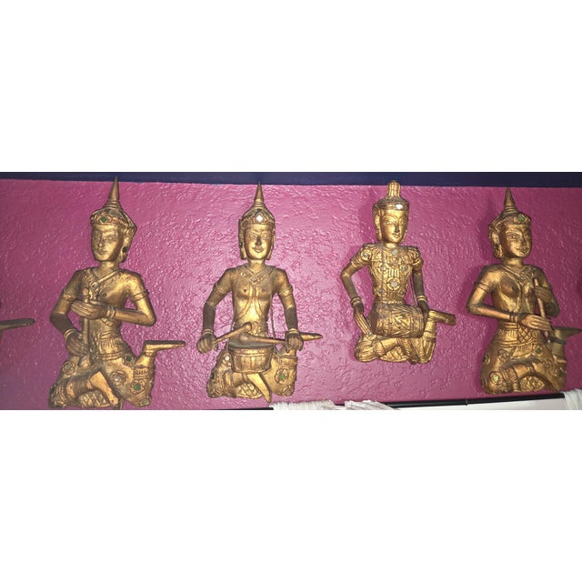 Set of 8 Vintage Thai/Burmese Gilt Wood Carved Figures For Sale - Image 11 of 12