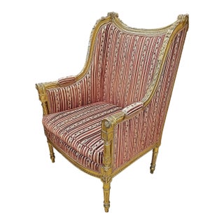19th Century French Gilt Gold Bergere Armchair For Sale