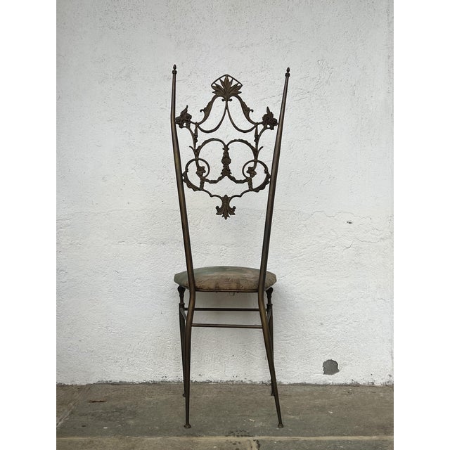Mid-Century Italian Marble Console, Brass Mirror and Chiavari High Chair, 1950s, Set of 3 For Sale - Image 15 of 18