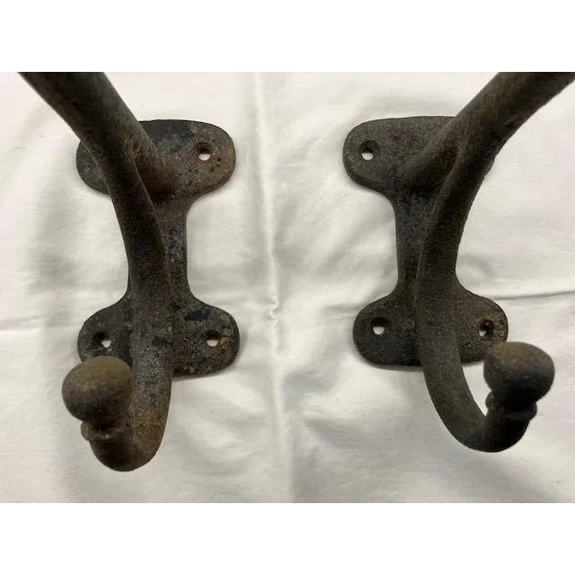 1930s Antique American Cast Iron Wall Hooks - a Pair For Sale - Image 5 of 5