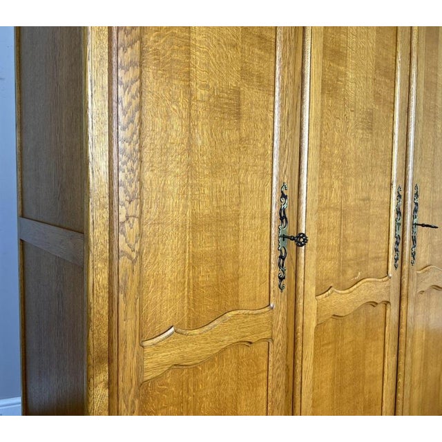Vintage French Louis XVI Style Carved Oak 4-Door Wardrobe For Sale - Image 6 of 14