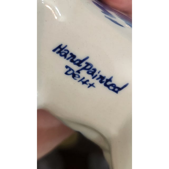 Vintage Dutch Delft Blue Hand-Painted Cow Creamer For Sale - Image 11 of 12