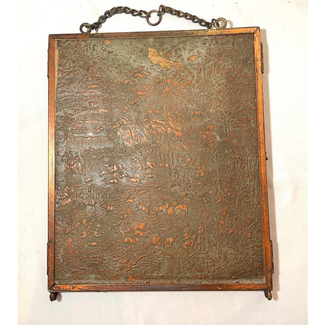 Antique Relief Figural Copper Triptych Panel Folding Table Vanity Mirror Plaque For Sale - Image 9 of 11