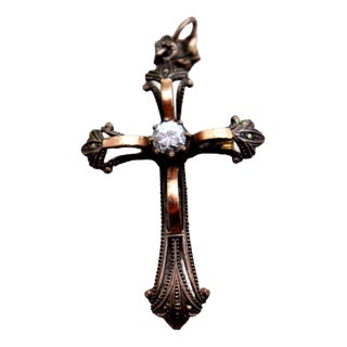 Gold Cross Pendant with Paw Print For Sale