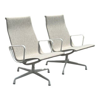 Pair of Eames Aluminum Group Outdoor Swivel Lounge Chair With Arms by Herman Miller For Sale