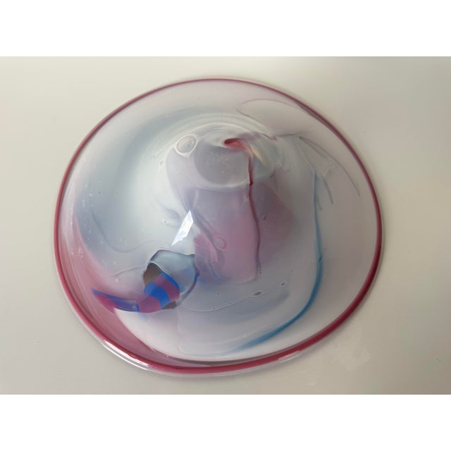 1980"s Vintage Italian Murano Pink & Blue Swirl Art Glass Centerpiece Bowl For Sale - Image 12 of 12