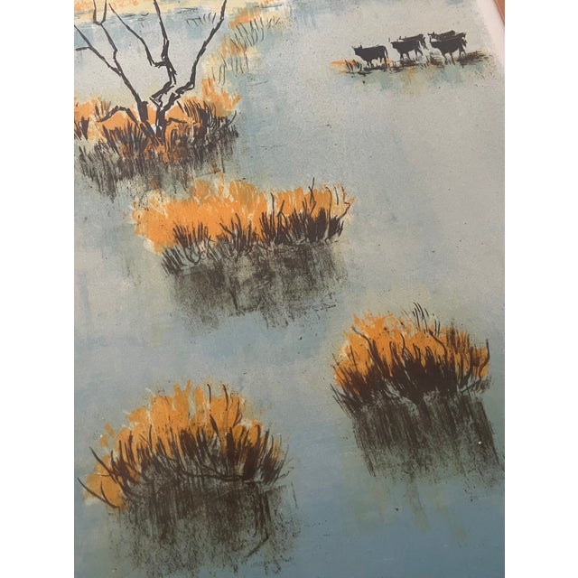 Vintage French Landscape Lithograph Bulls on the Water For Sale In New York - Image 6 of 10