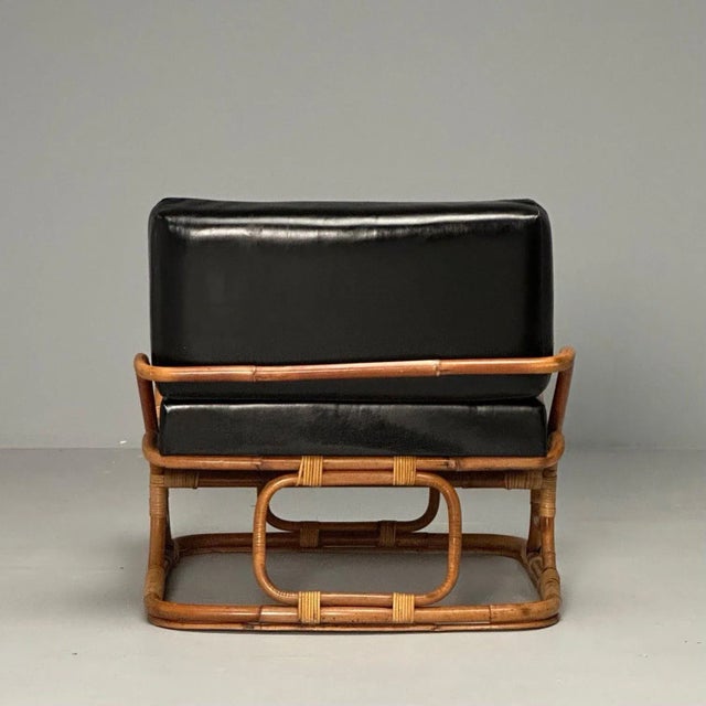 Black Isa Ponte San Pietro, Italian Mid-Century Modern, Armchair, Ottoman, Rattan For Sale - Image 8 of 12