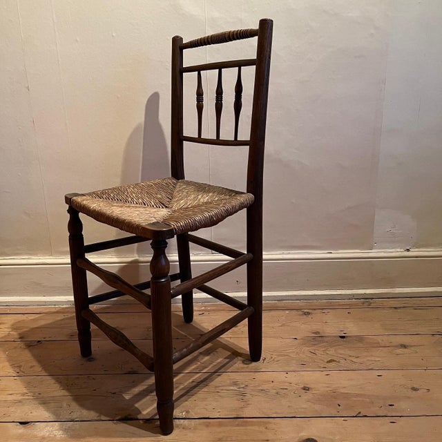 Brown Arts and Craft Rush Seated Chair with Turned Bobbin Back For Sale - Image 8 of 8