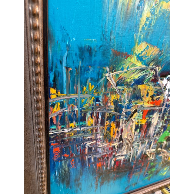 Paint Nguyen Lam Abstract Expressionist Harbor Scene Original Oil Painting, Signed For Sale - Image 7 of 12