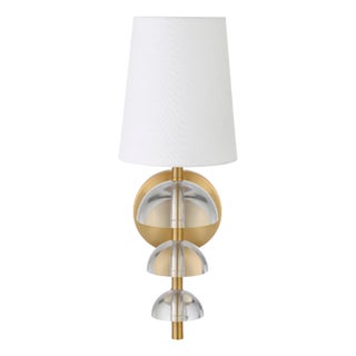 Matthew Izzo Home Demi Antique Brass and Stacked Acrylic Hemisphere Detail Wall Sconce With White Shade For Sale