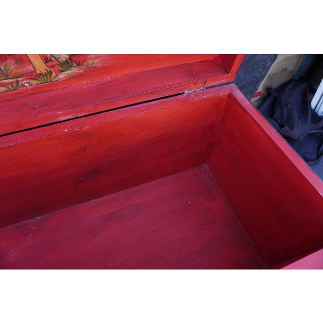 Hand-Painted Folk Art Mexican Trunk For Sale In Los Angeles - Image 6 of 7