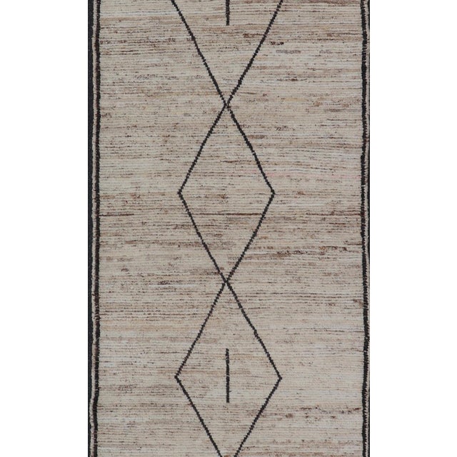 Tribal Modern Tribal Runner With Sub-Geometric Diamond Design in Cream and Brown 3'4 X 9'6 For Sale - Image 3 of 10