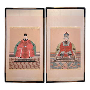 Early 20th Century Antique Large Scale Chinese Ancestor Portraits Painted on Silk - A Pair